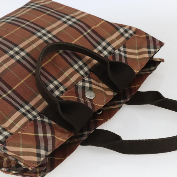 BURBERRY Nova Check Blue Label Tote Bag Nylon Brown Silver Auth SW2027