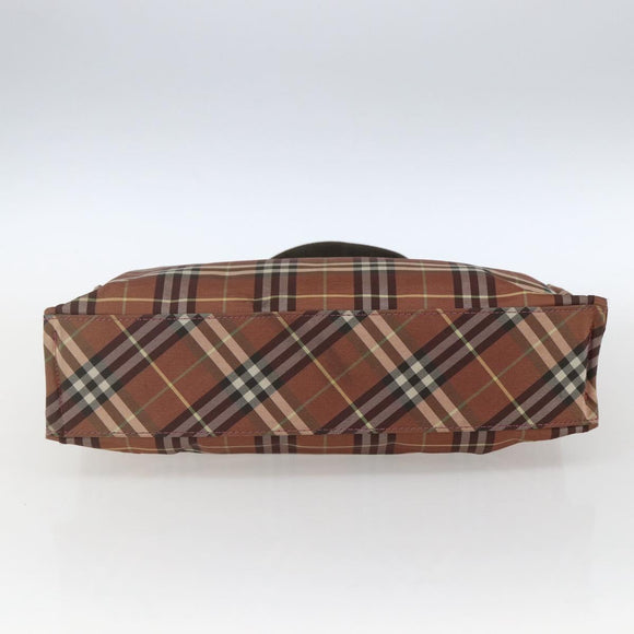 BURBERRY Nova Check Blue Label Tote Bag Nylon Brown Silver Auth SW2027