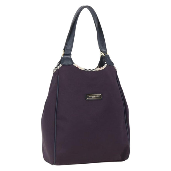 BURBERRY Nova Check Tote Bag Nylon Purple Gold Auth SW2029