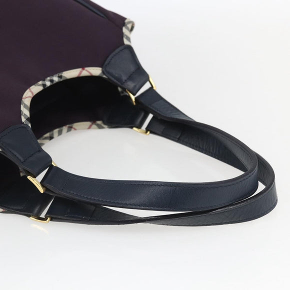 BURBERRY Nova Check Tote Bag Nylon Purple Gold Auth SW2029