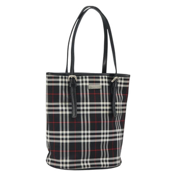 Burberrys Nova Check Blue Label Tote Bag Nylon Black Silver Auth SW2032