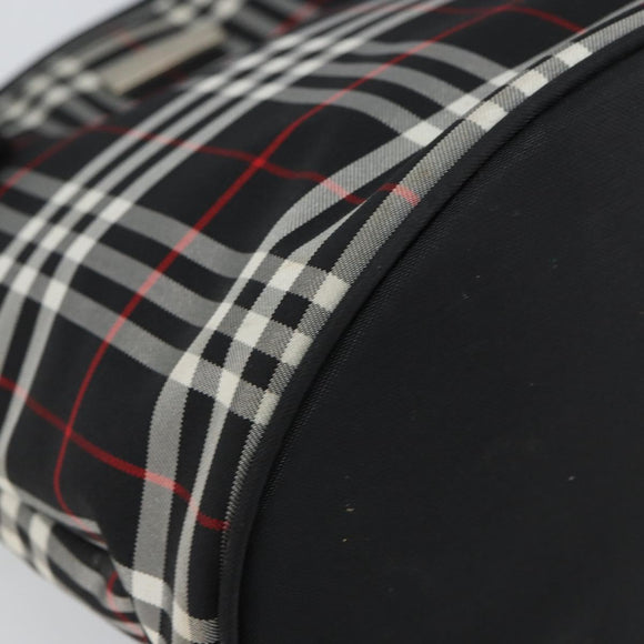 Burberrys Nova Check Blue Label Tote Bag Nylon Black Silver Auth SW2032