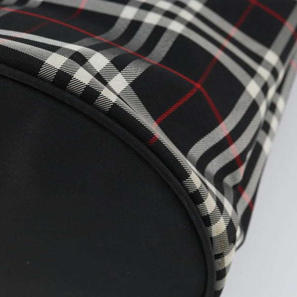 Burberrys Nova Check Blue Label Tote Bag Nylon Black Silver Auth SW2032