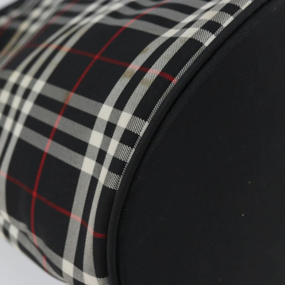 Burberrys Nova Check Blue Label Tote Bag Nylon Black Silver Auth SW2032