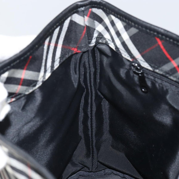 Burberrys Nova Check Blue Label Tote Bag Nylon Black Silver Auth SW2032