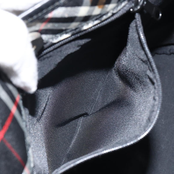 Burberrys Nova Check Blue Label Tote Bag Nylon Black Silver Auth SW2032