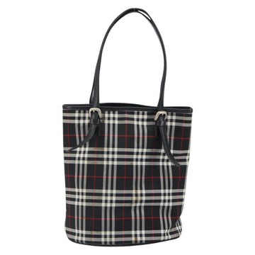 Burberrys Nova Check Blue Label Tote Bag Nylon Black Silver Auth SW2032 - 0