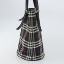 Burberrys Nova Check Blue Label Tote Bag Nylon Black Silver Auth SW2032-3