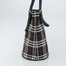 Burberrys Nova Check Blue Label Tote Bag Nylon Black Silver Auth SW2032-4