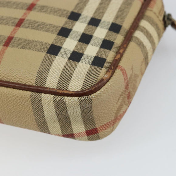 Burberrys Nova Check Clutch Bag PVC Beige Auth SW2033