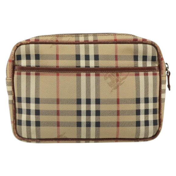 Burberrys Nova Check Clutch Bag PVC Beige Auth SW2033