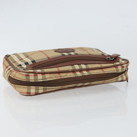 Burberrys Nova Check Clutch Bag PVC Beige Auth SW2033