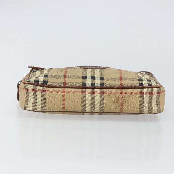 Burberrys Nova Check Clutch Bag PVC Beige Auth SW2033