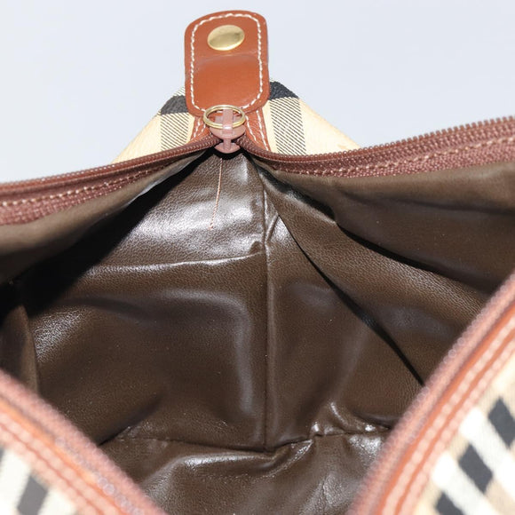 Burberrys Nova Check Clutch Bag PVC Beige Gold Auth SW2034