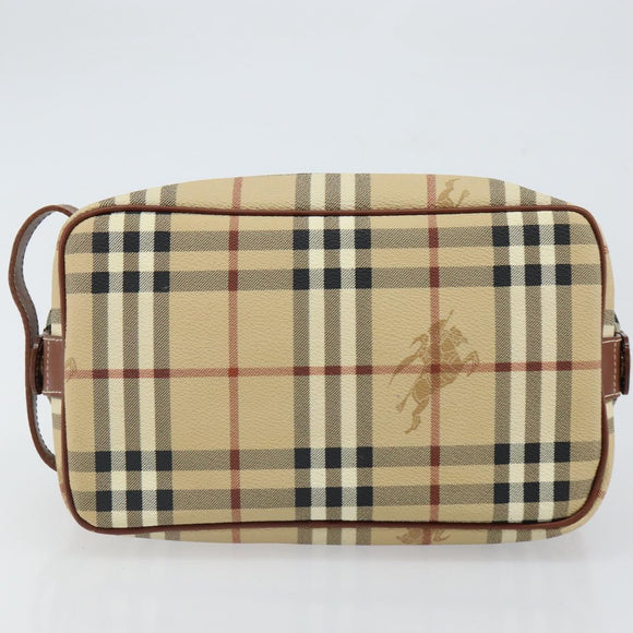 Burberrys Nova Check Clutch Bag PVC Beige Gold Auth SW2034