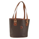 CELINE Macadam Canvas Tote Bag PVC Leather Brown Gold Auth SW2035-1