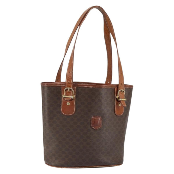 CELINE Macadam Canvas Tote Bag PVC Leather Brown Gold Auth SW2035