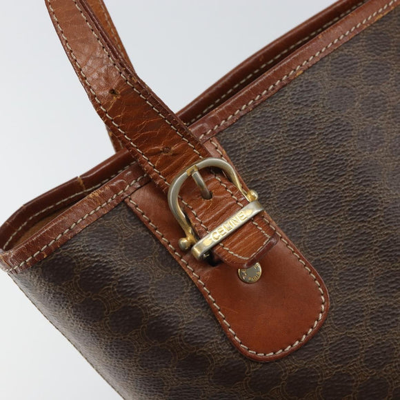 CELINE Macadam Canvas Tote Bag PVC Leather Brown Gold Auth SW2035