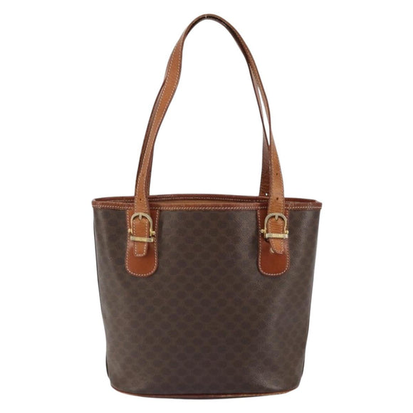 CELINE Macadam Canvas Tote Bag PVC Leather Brown Gold Auth SW2035
