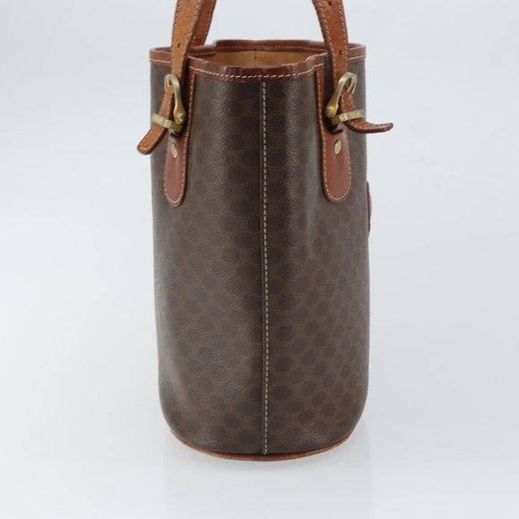CELINE Macadam Canvas Tote Bag PVC Leather Brown Gold Auth SW2035