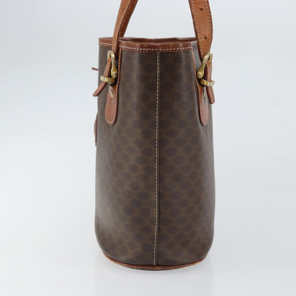 CELINE Macadam Canvas Tote Bag PVC Leather Brown Gold Auth SW2035