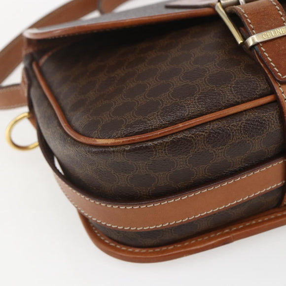 CELINE Macadam Canvas Shoulder Bag PVC Leather Brown Gold Auth SW2036