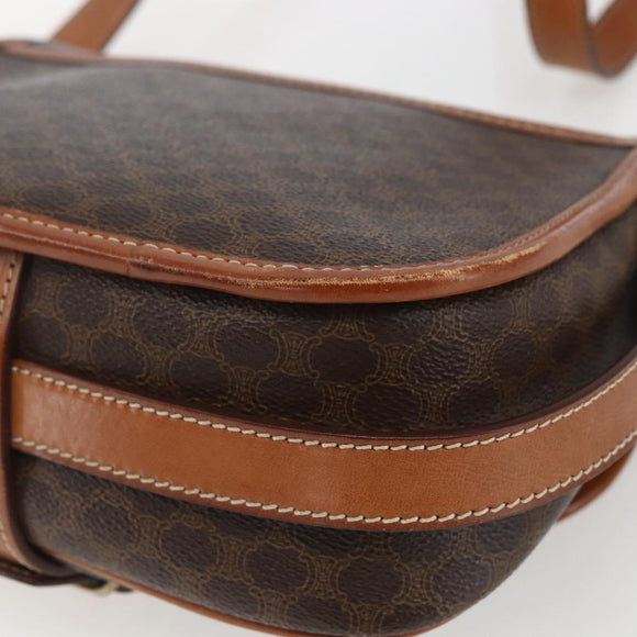 CELINE Macadam Canvas Shoulder Bag PVC Leather Brown Gold Auth SW2036
