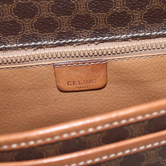 CELINE Macadam Canvas Shoulder Bag PVC Leather Brown Gold Auth SW2036