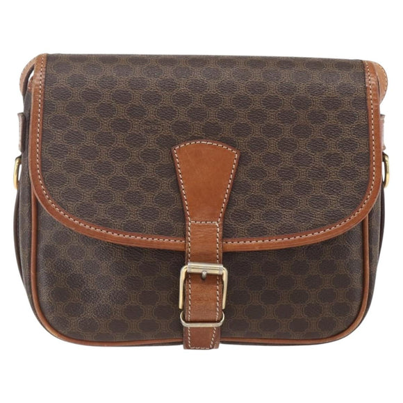 CELINE Macadam Canvas Shoulder Bag PVC Leather Brown Gold Auth SW2036