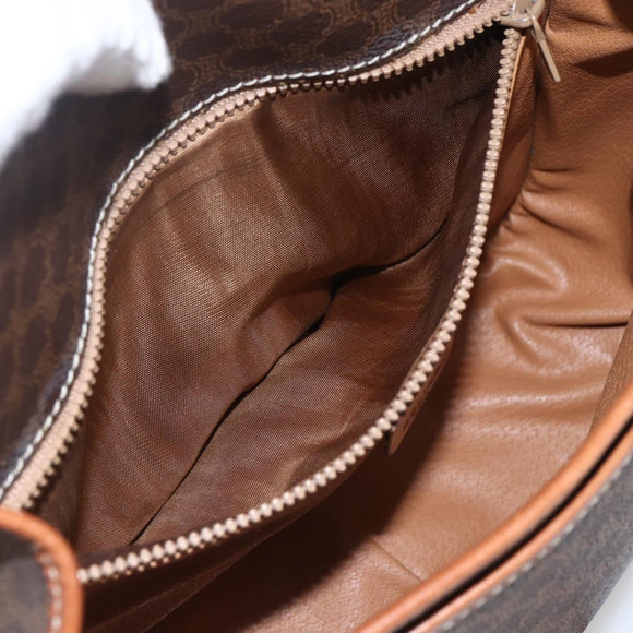 CELINE Macadam Canvas Shoulder Bag PVC Leather Brown Gold Auth SW2036