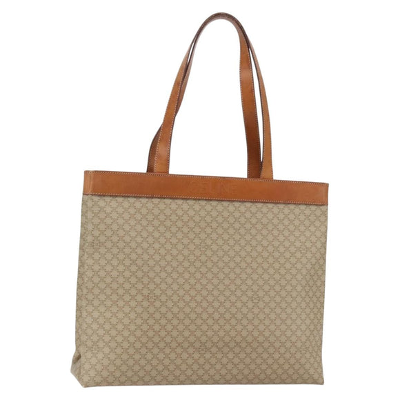 CELINE Macadam Canvas Tote Bag PVC Beige Gold Auth SW2038