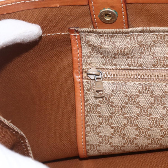 CELINE Macadam Canvas Tote Bag PVC Beige Gold Auth SW2038