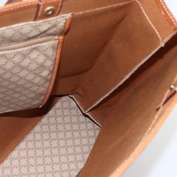 CELINE Macadam Canvas Tote Bag PVC Beige Gold Auth SW2038