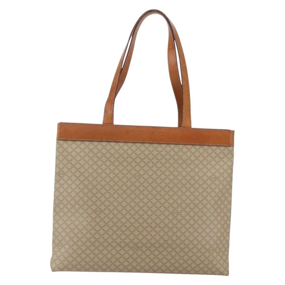 CELINE Macadam Canvas Tote Bag PVC Beige Gold Auth SW2038