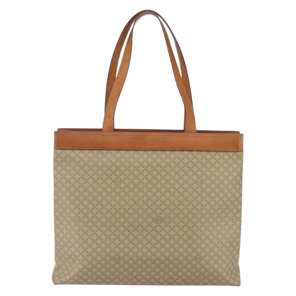 CELINE Macadam Canvas Tote Bag PVC Beige Gold Auth SW2038