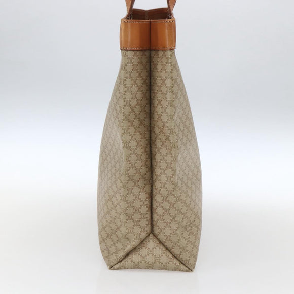 CELINE Macadam Canvas Tote Bag PVC Beige Gold Auth SW2038