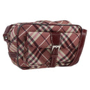 BURBERRY Nova Check Blue Label Shoulder Bag Nylon Red Silver Auth SW2039-1