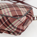 BURBERRY Nova Check Blue Label Shoulder Bag Nylon Red Silver Auth SW2039-12