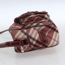 BURBERRY Nova Check Blue Label Shoulder Bag Nylon Red Silver Auth SW2039-4