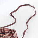BURBERRY Nova Check Blue Label Shoulder Bag Nylon Red Silver Auth SW2039-8