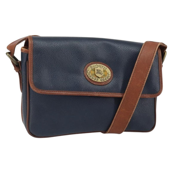 Burberrys Shoulder Bag PVC Navy Gold Auth SW2040
