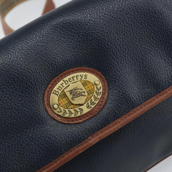 Burberrys Shoulder Bag PVC Navy Gold Auth SW2040