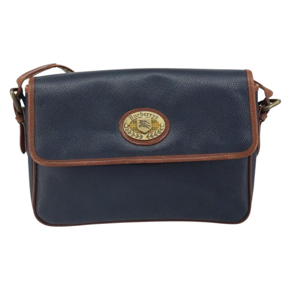 Burberrys Shoulder Bag PVC Navy Gold Auth SW2040