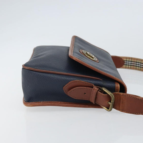 Burberrys Shoulder Bag PVC Navy Gold Auth SW2040