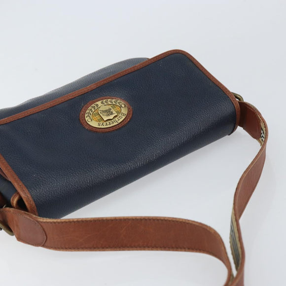 Burberrys Shoulder Bag PVC Navy Gold Auth SW2040