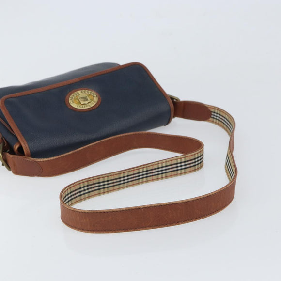 Burberrys Shoulder Bag PVC Navy Gold Auth SW2040