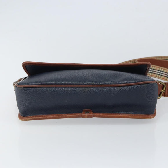 Burberrys Shoulder Bag PVC Navy Gold Auth SW2040