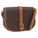 CELINE Macadam Canvas Shoulder Bag PVC Leather Brown Gold Auth SW2043-1