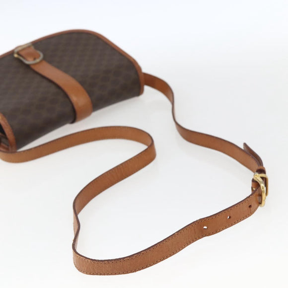CELINE Macadam Canvas Shoulder Bag PVC Leather Brown Gold Auth SW2043