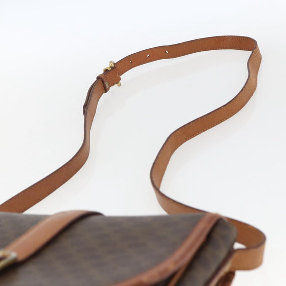 CELINE Macadam Canvas Shoulder Bag PVC Leather Brown Gold Auth SW2043